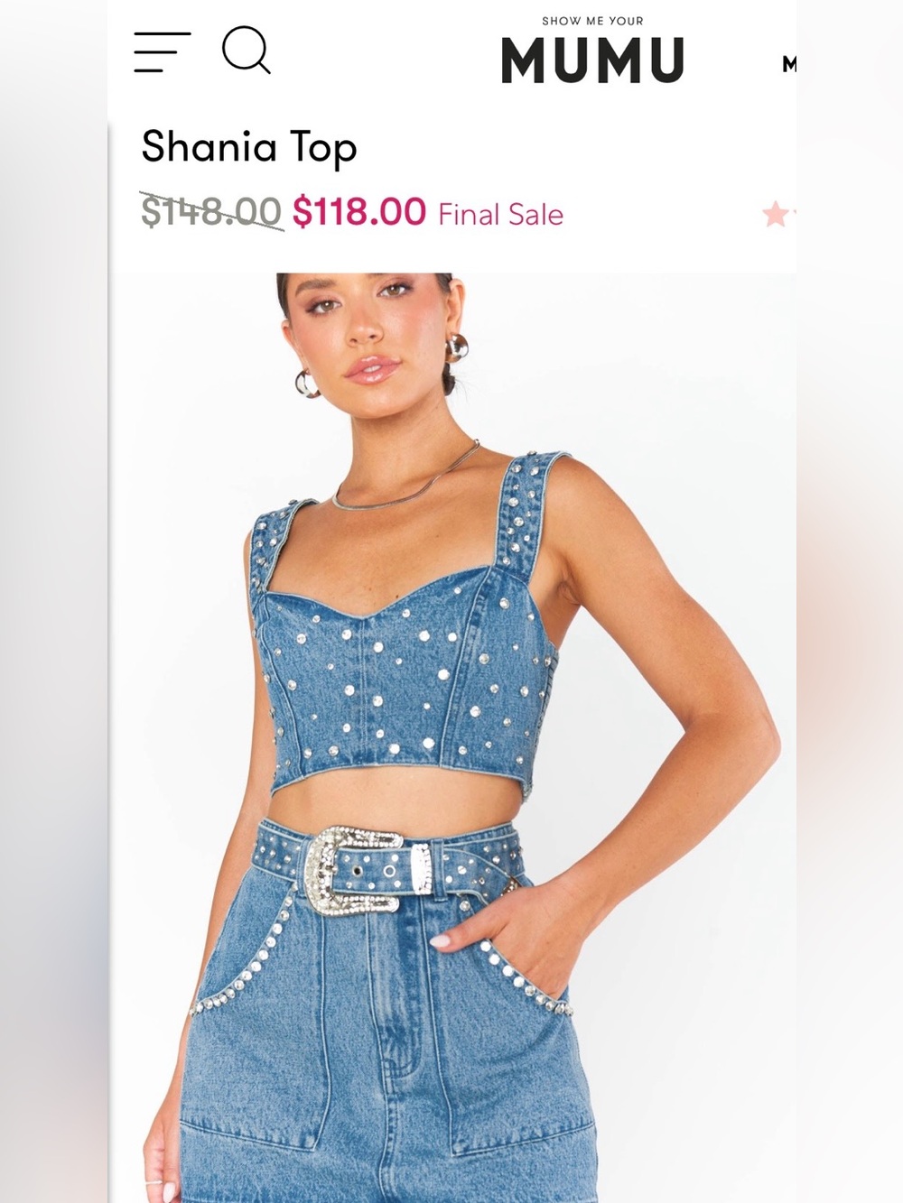 Show Me Your MuMu Denim Studded Crop Top - Light Blue